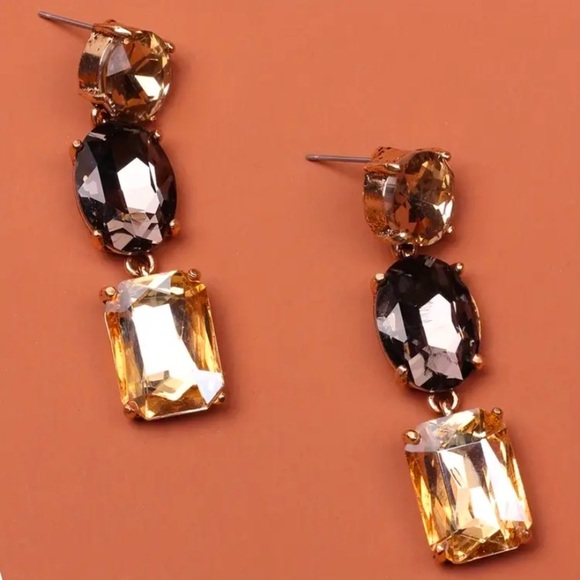 Vintage Smoky Topaz Crystal Dangle Earrings - Picture 4 of 5